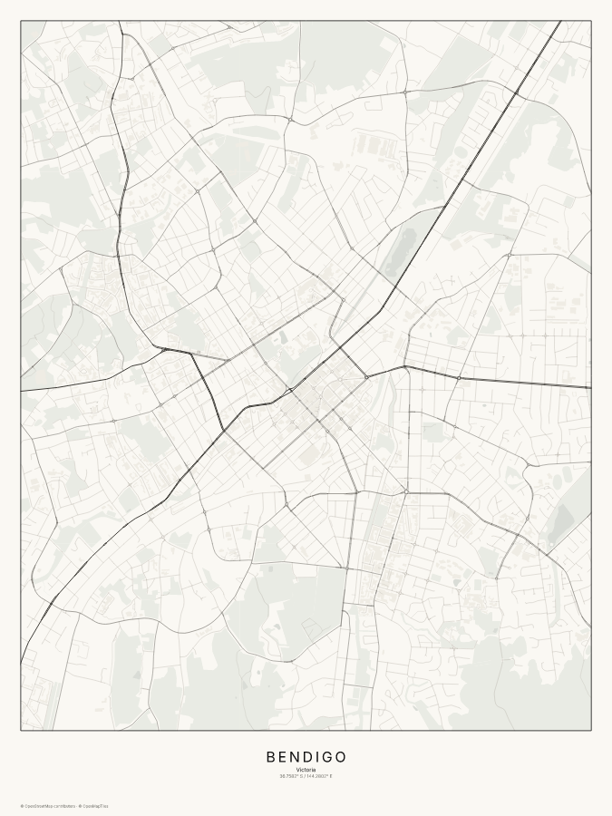 Bendigo map poster, classic style