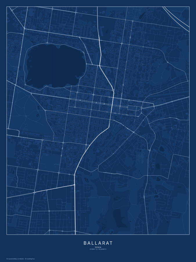 Ballarat map poster, blueprint style