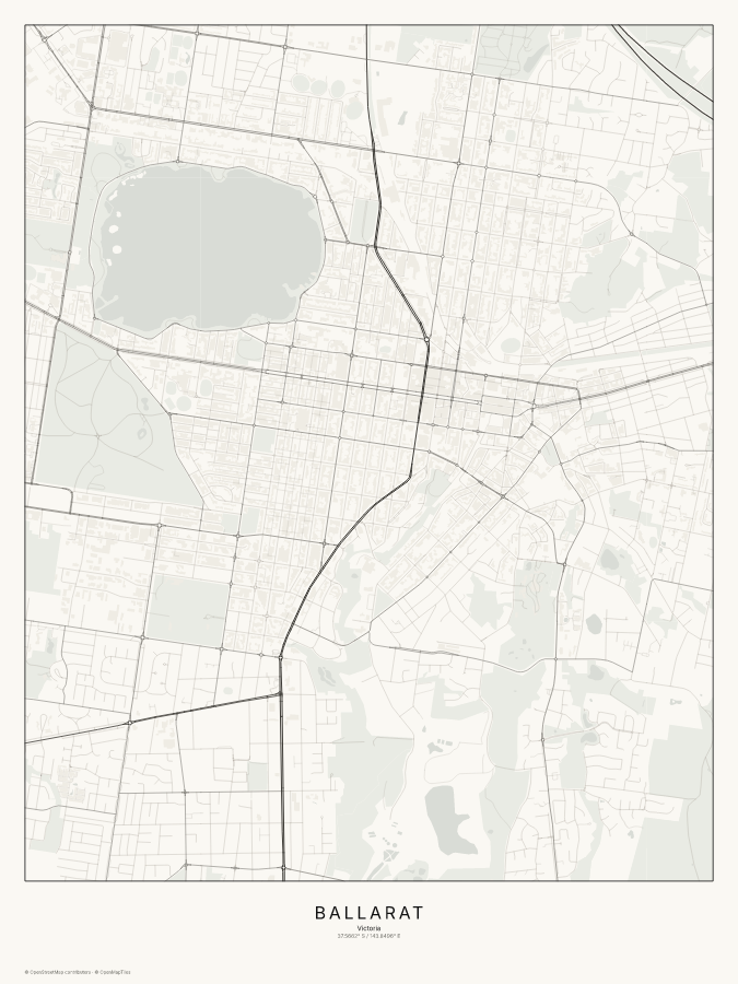 Ballarat map poster, classic style
