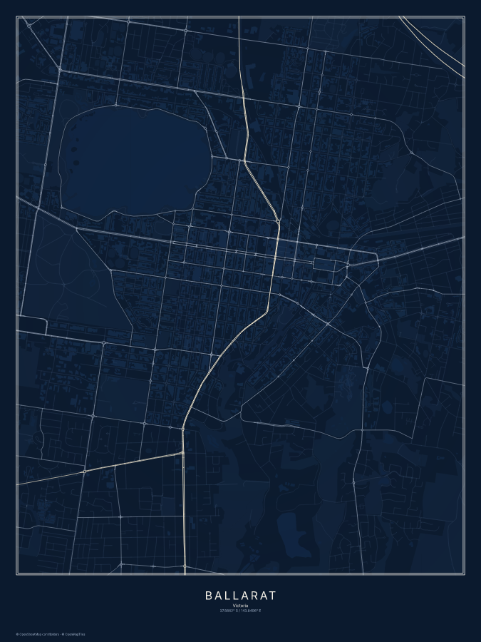 Ballarat map poster, midnight style
