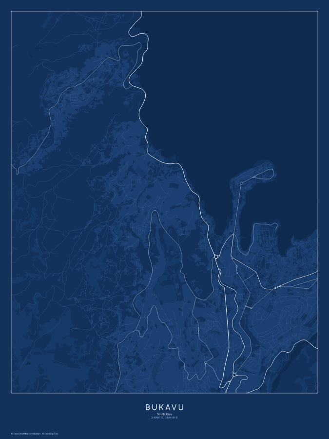 Bukavu map poster, blueprint style
