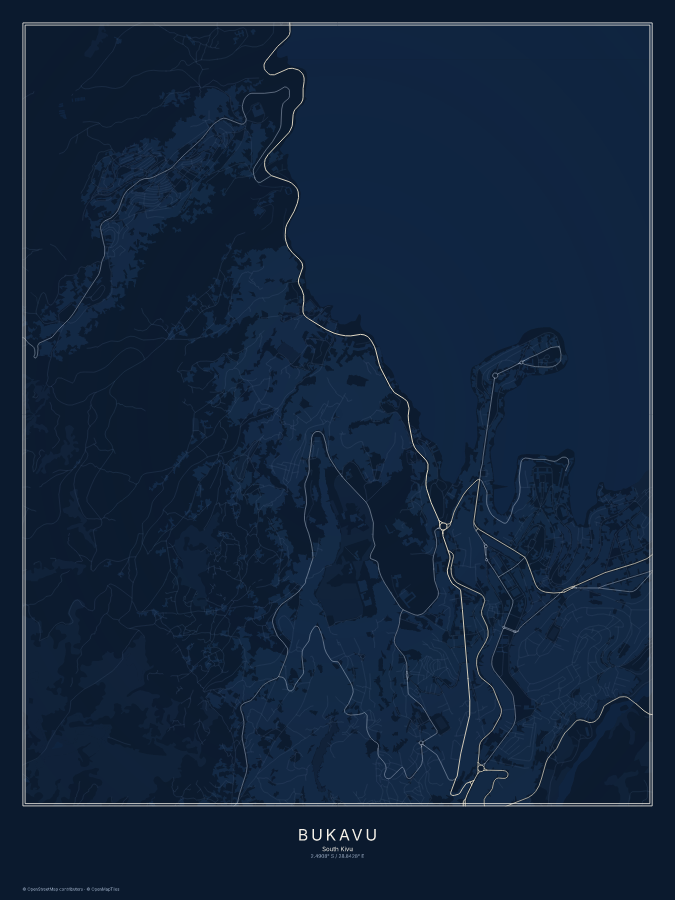 Bukavu map poster, midnight style