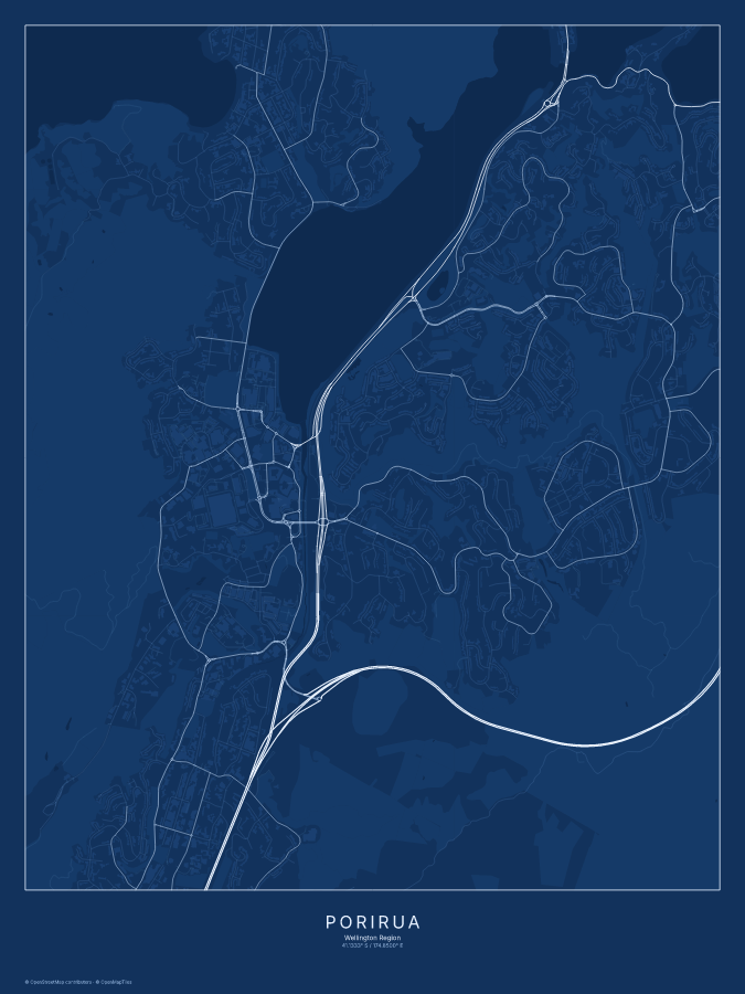 Porirua map poster, blueprint style