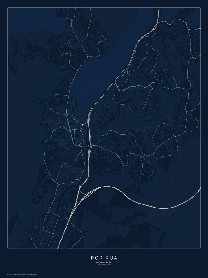 Porirua map poster, midnight style