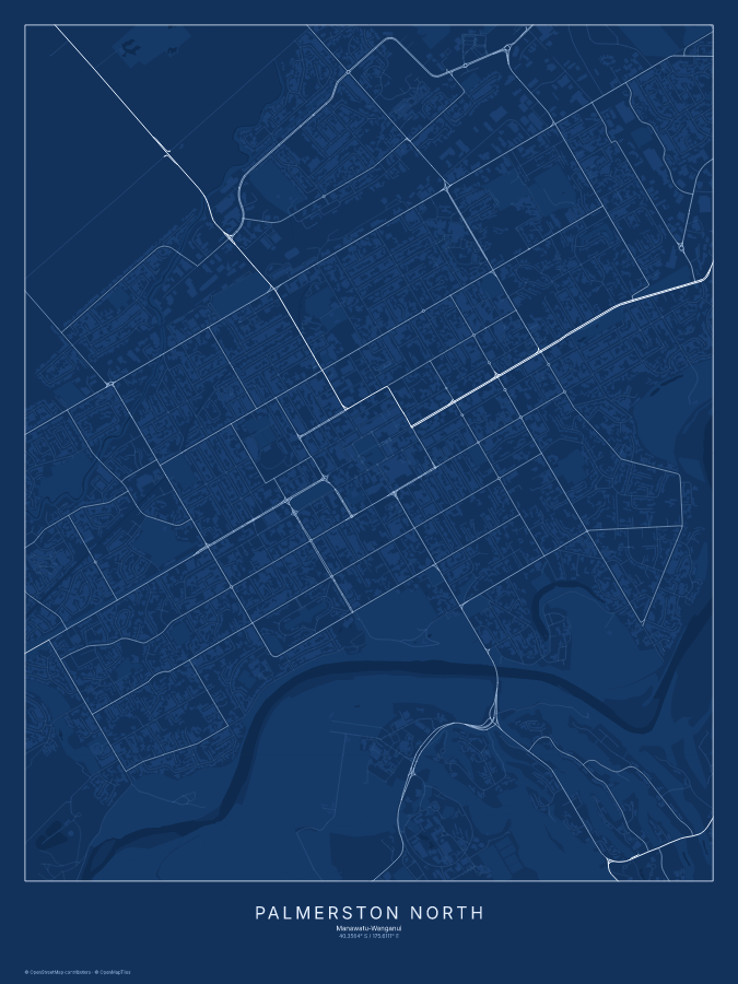 Palmerston North map poster, blueprint style