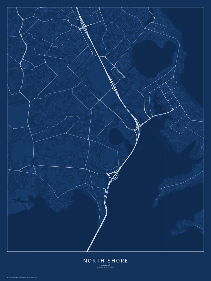 North Shore map poster, blueprint style