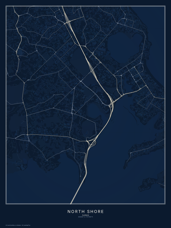 North Shore map poster, midnight style