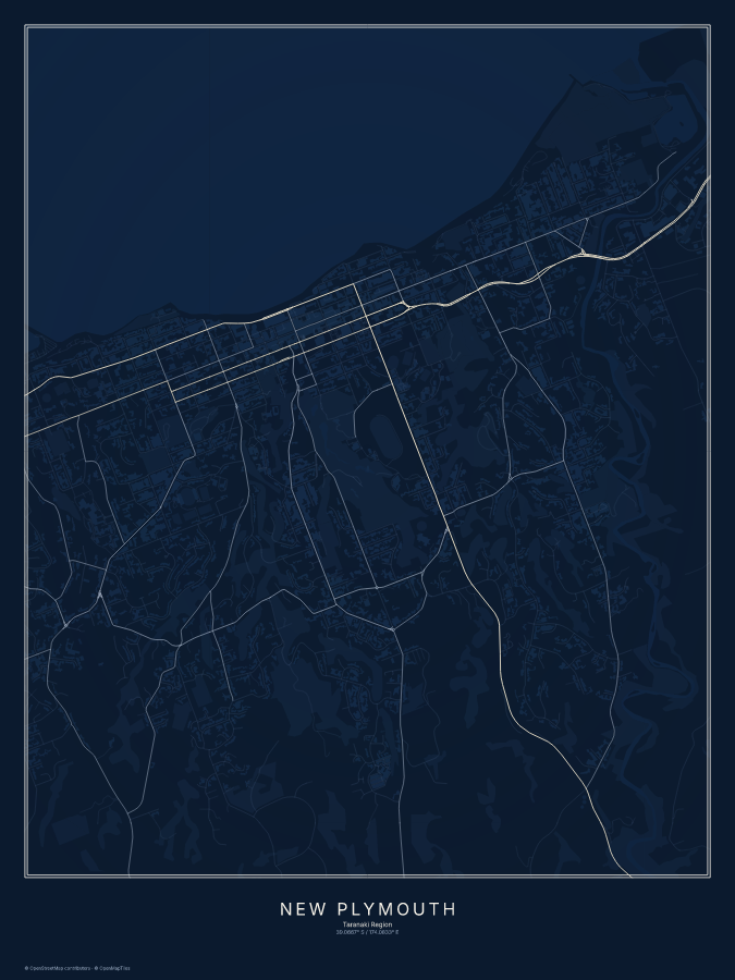 New Plymouth map poster, midnight style