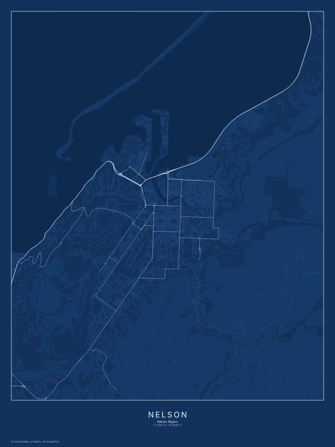 Nelson map poster, blueprint style