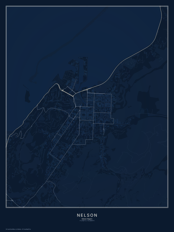 Nelson map poster, midnight style