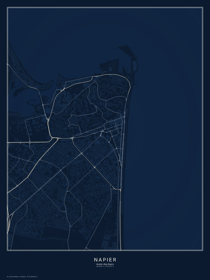 Napier map poster, midnight style