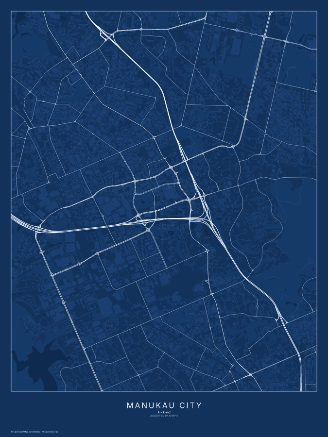 Manukau City map poster, blueprint style