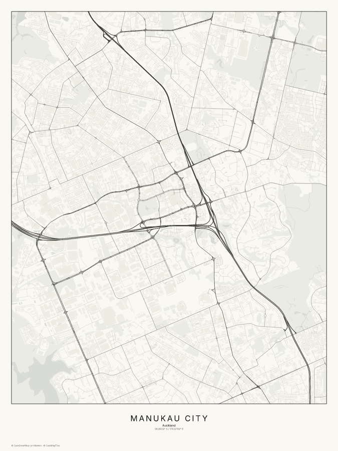 Manukau City map poster, classic style