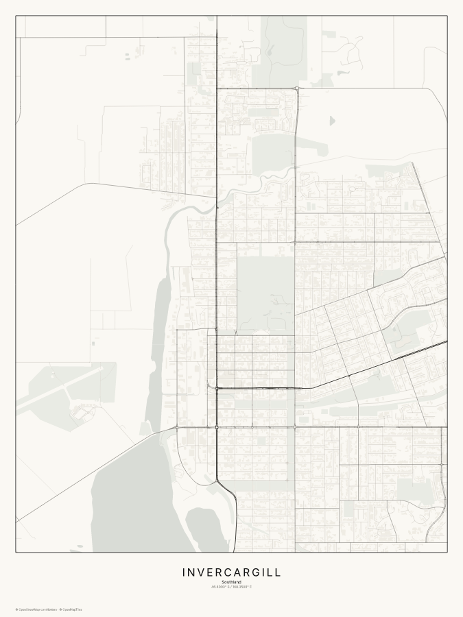 Invercargill map poster, classic style