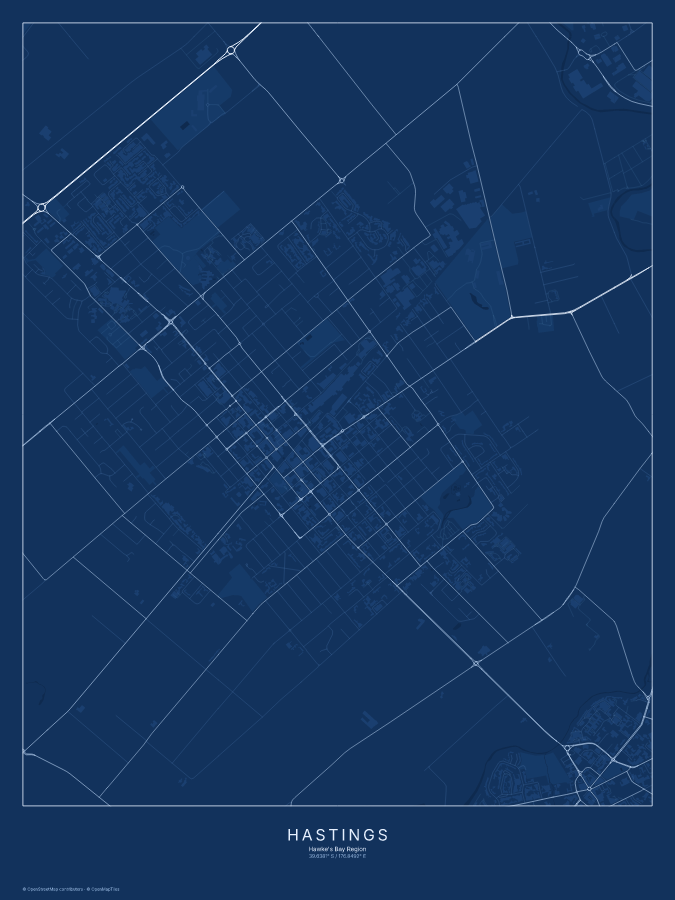 Hastings map poster, blueprint style
