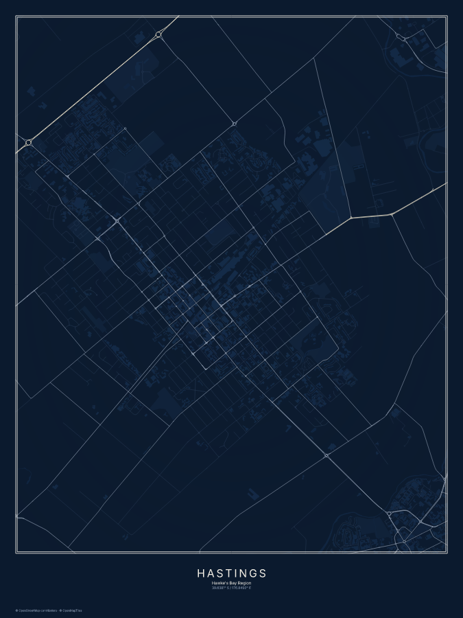 Hastings map poster, midnight style