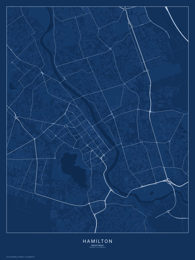 Hamilton map poster, blueprint style