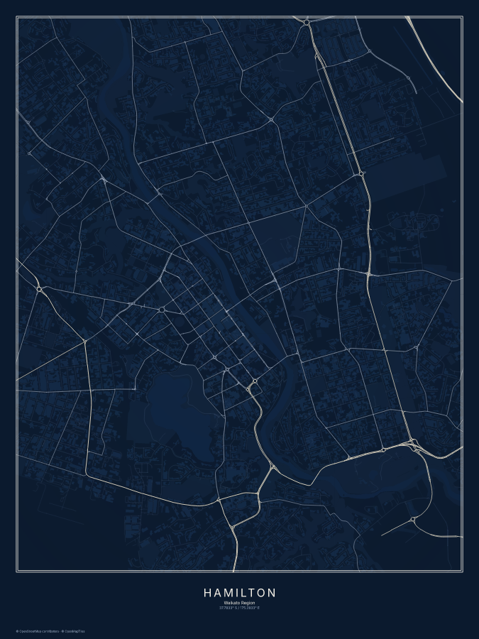 Hamilton map poster, midnight style