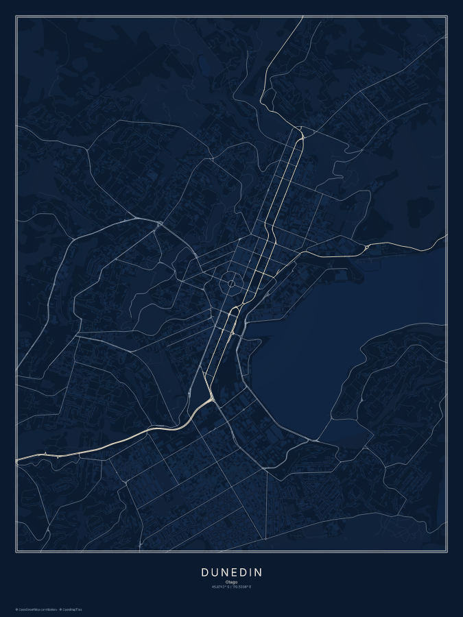 Dunedin map poster, midnight style