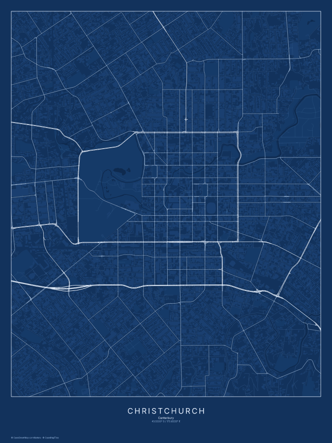 Christchurch map poster, blueprint style