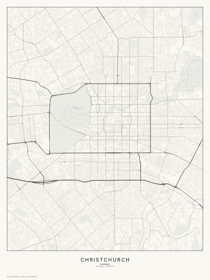 Christchurch map poster, classic style