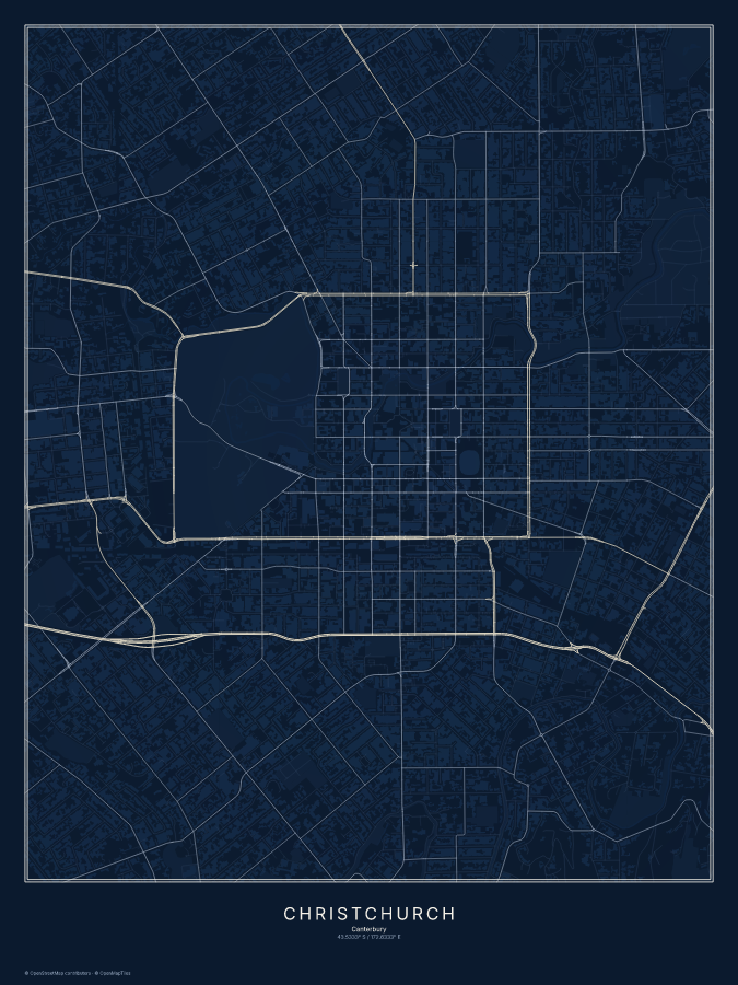 Christchurch map poster, midnight style