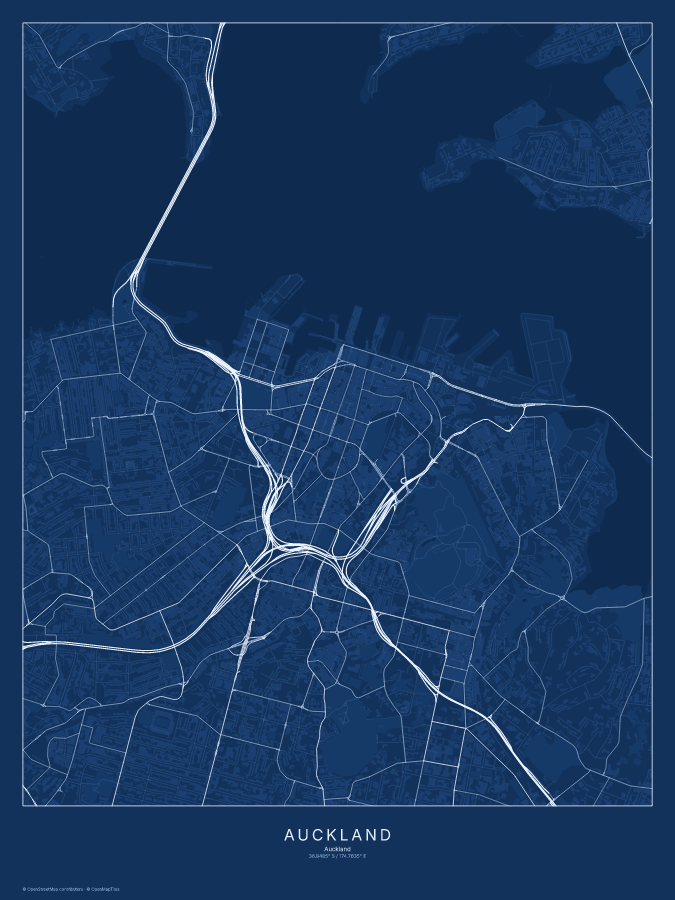Auckland map poster, blueprint style