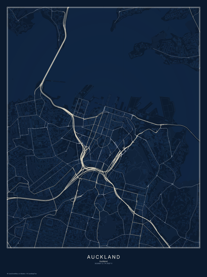 Auckland map poster, midnight style