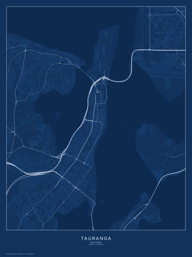 Tauranga map poster, blueprint style