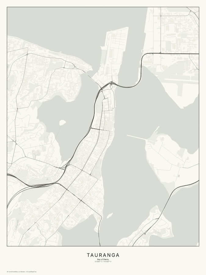 Tauranga map poster, classic style