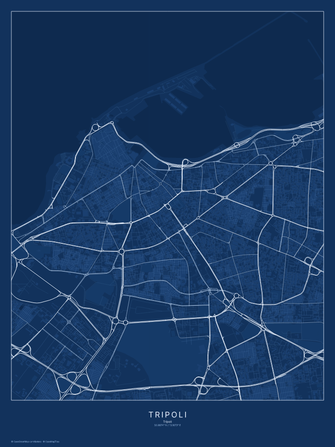 Tripoli map poster, blueprint style