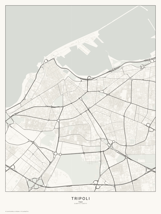 Tripoli map poster, classic style
