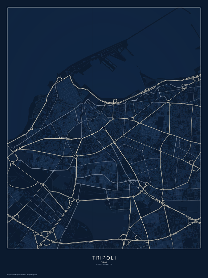 Tripoli map poster, midnight style