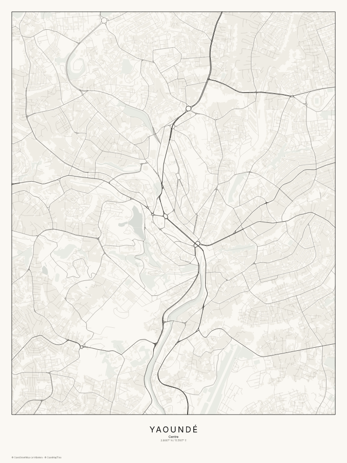 Yaoundé map poster, classic style