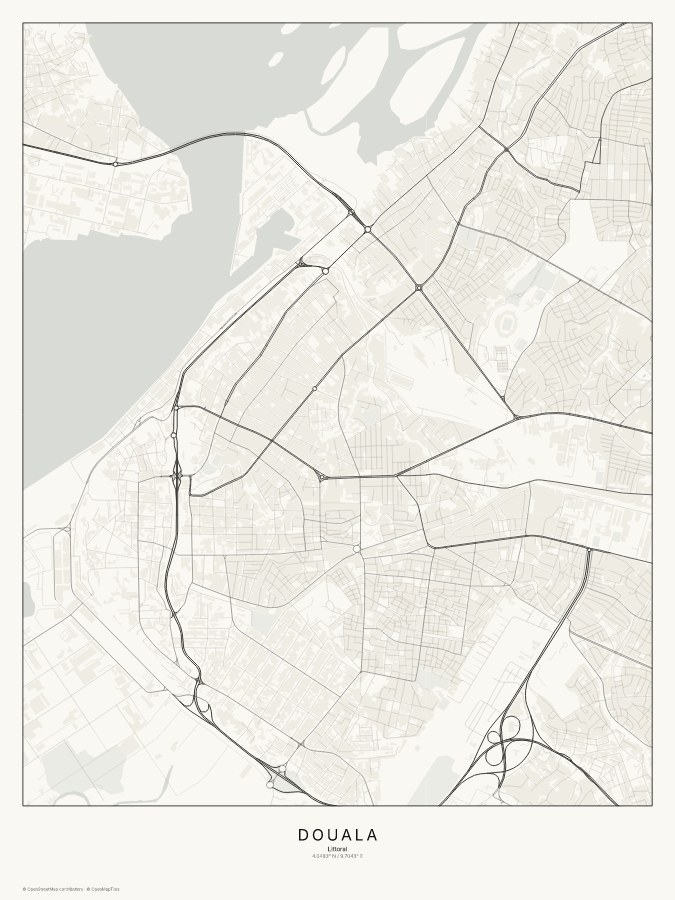 Douala map poster, classic style