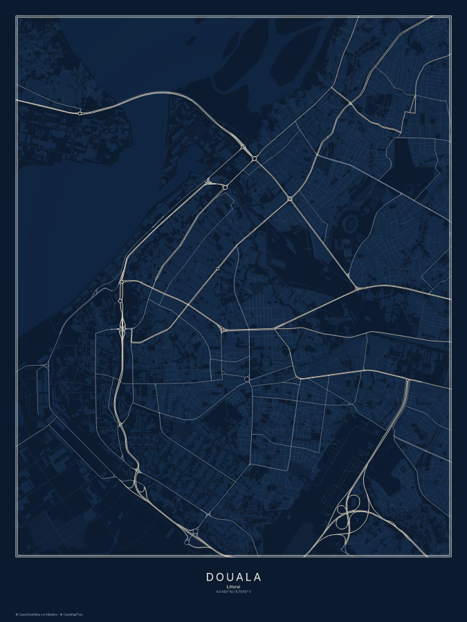 Douala map poster, midnight style