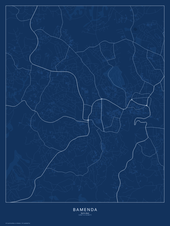 Bamenda map poster, blueprint style