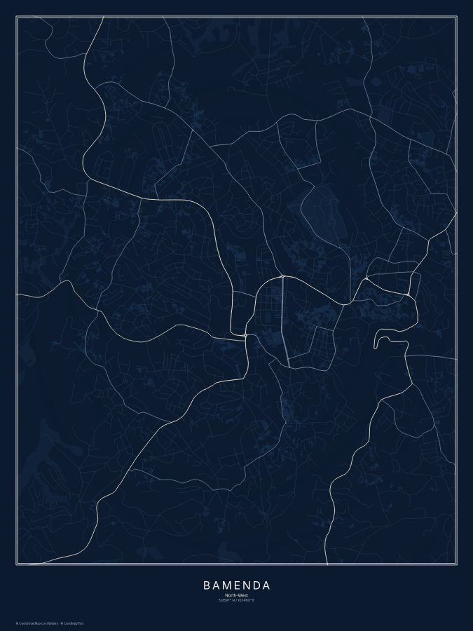 Bamenda map poster, midnight style