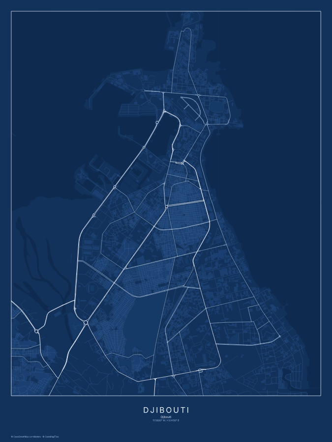 Djibouti map poster, blueprint style