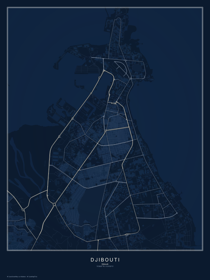 Djibouti map poster, midnight style