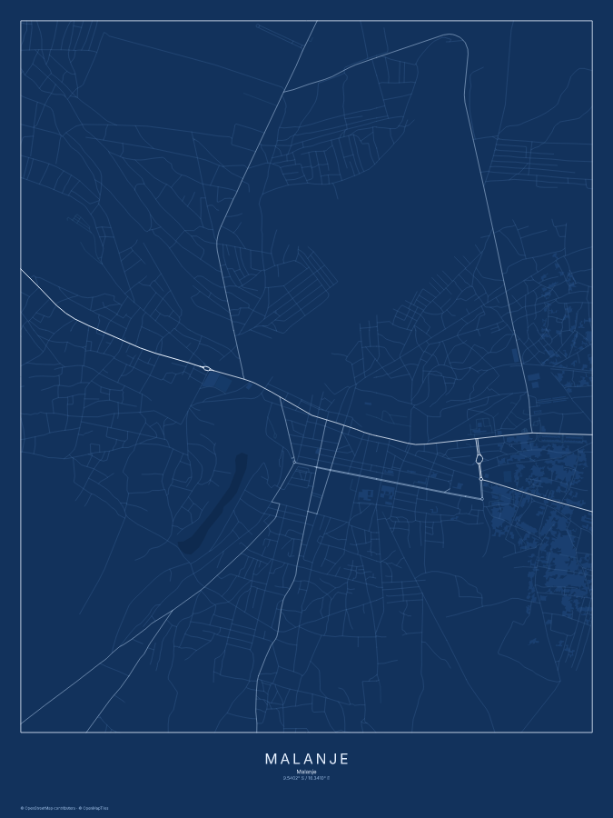 Malanje map poster, blueprint style