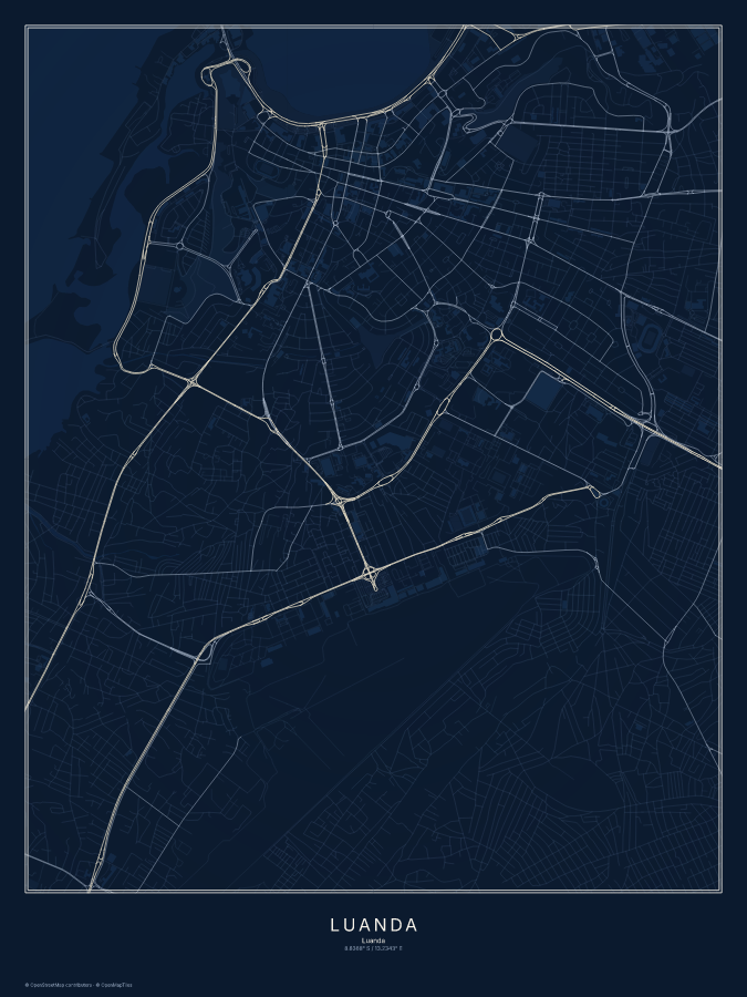 Luanda map poster, midnight style
