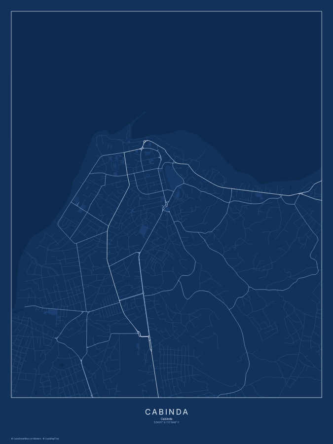 Cabinda map poster, blueprint style