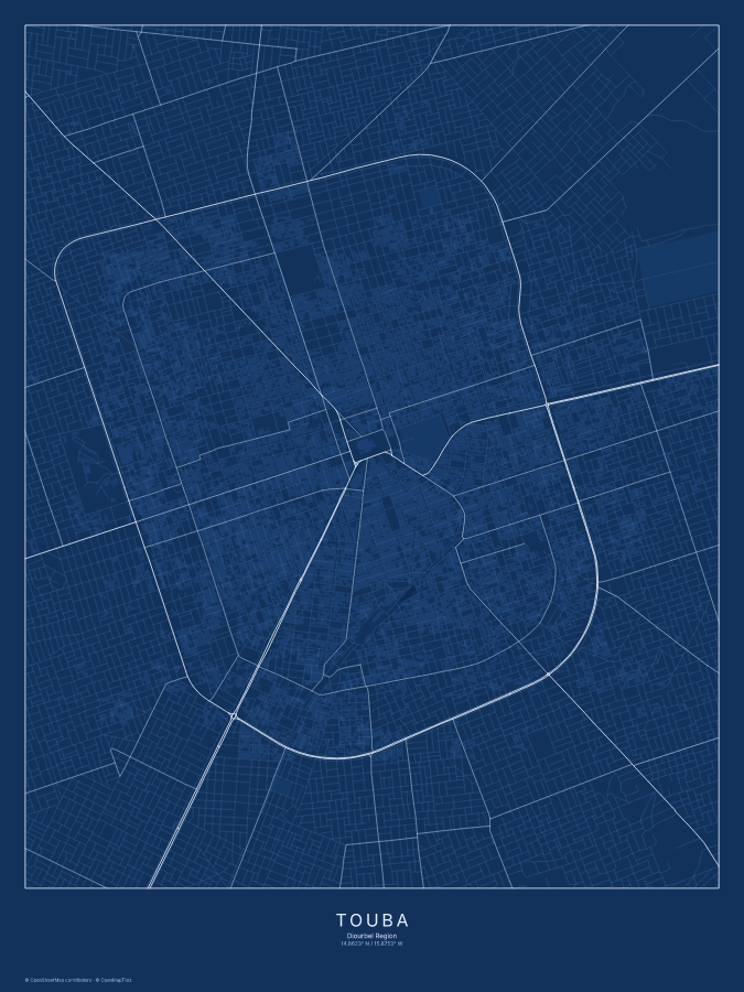 Touba map poster, blueprint style