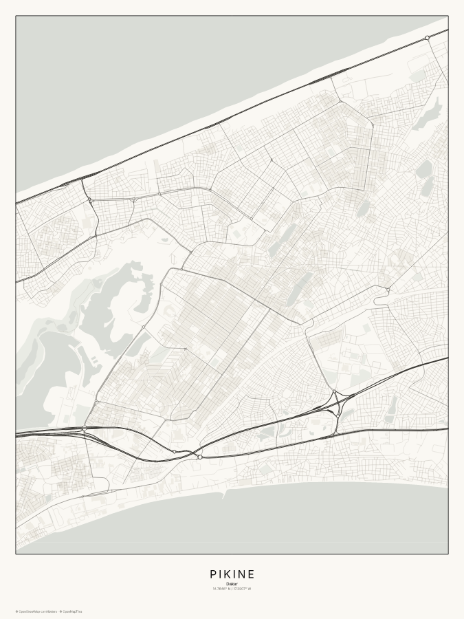 Pikine map poster, classic style