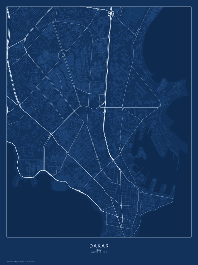 Dakar map poster, blueprint style