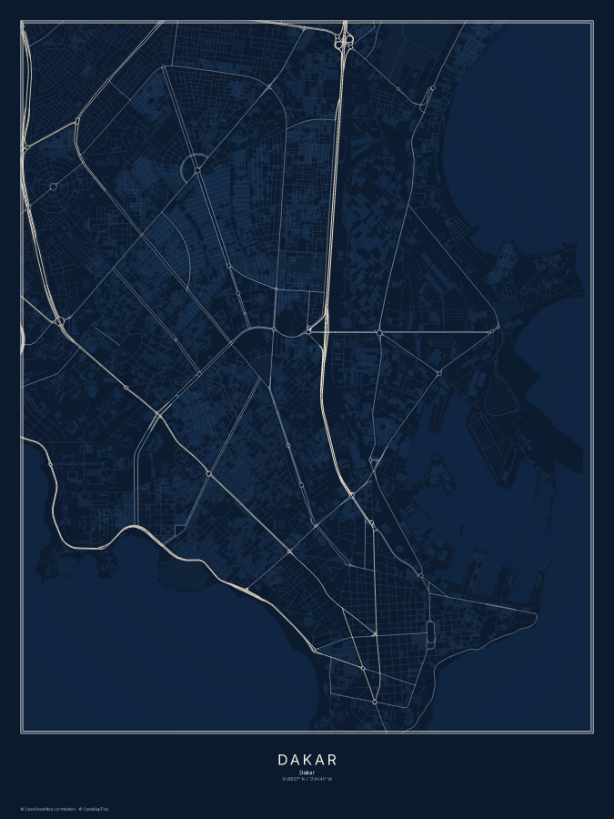 Dakar map poster, midnight style