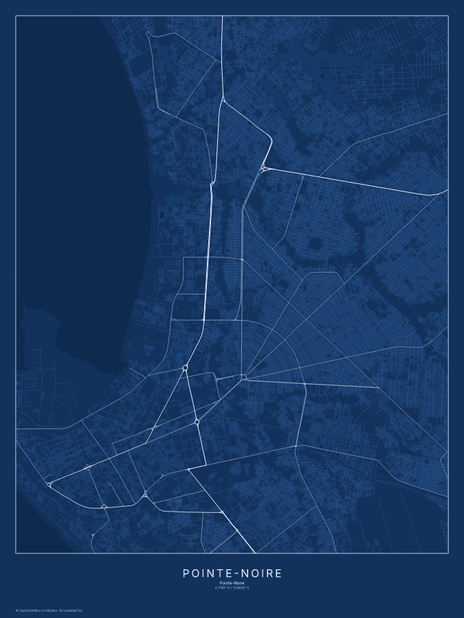 Pointe-Noire map poster, blueprint style