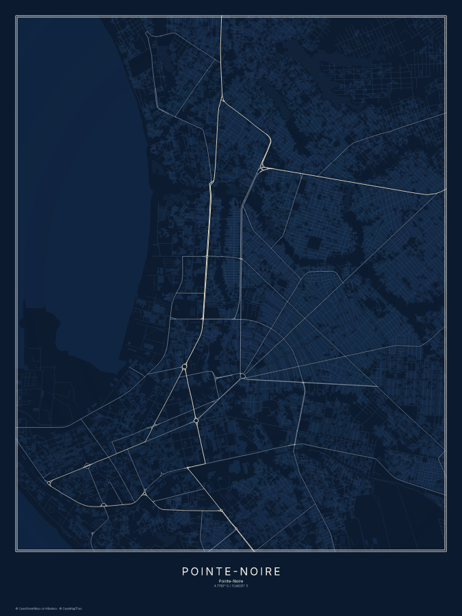 Pointe-Noire map poster, midnight style