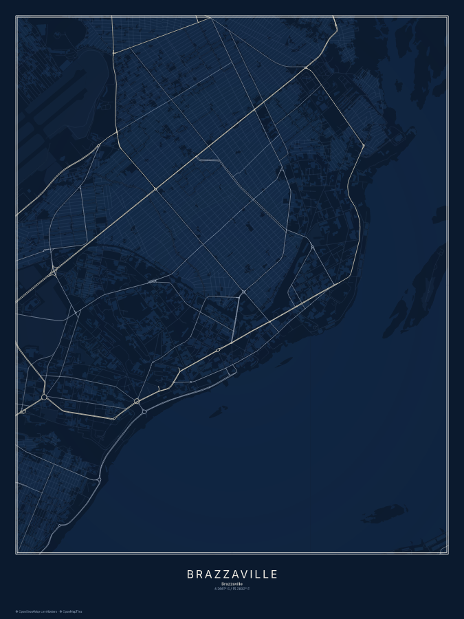Brazzaville map poster, midnight style